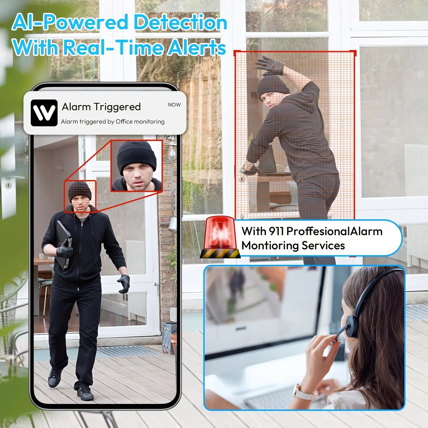Home Security Surveillance Camera, 1Pc, Wi-Fi Smart AI Home Camera, Supports One-Touch911Alarm System, 2-Way Audio, Two-Way Speaker, Supports Voice Intercom, Animal/Human Intelligent Detection, High-Definition Display, Motion Detection Alarm,
