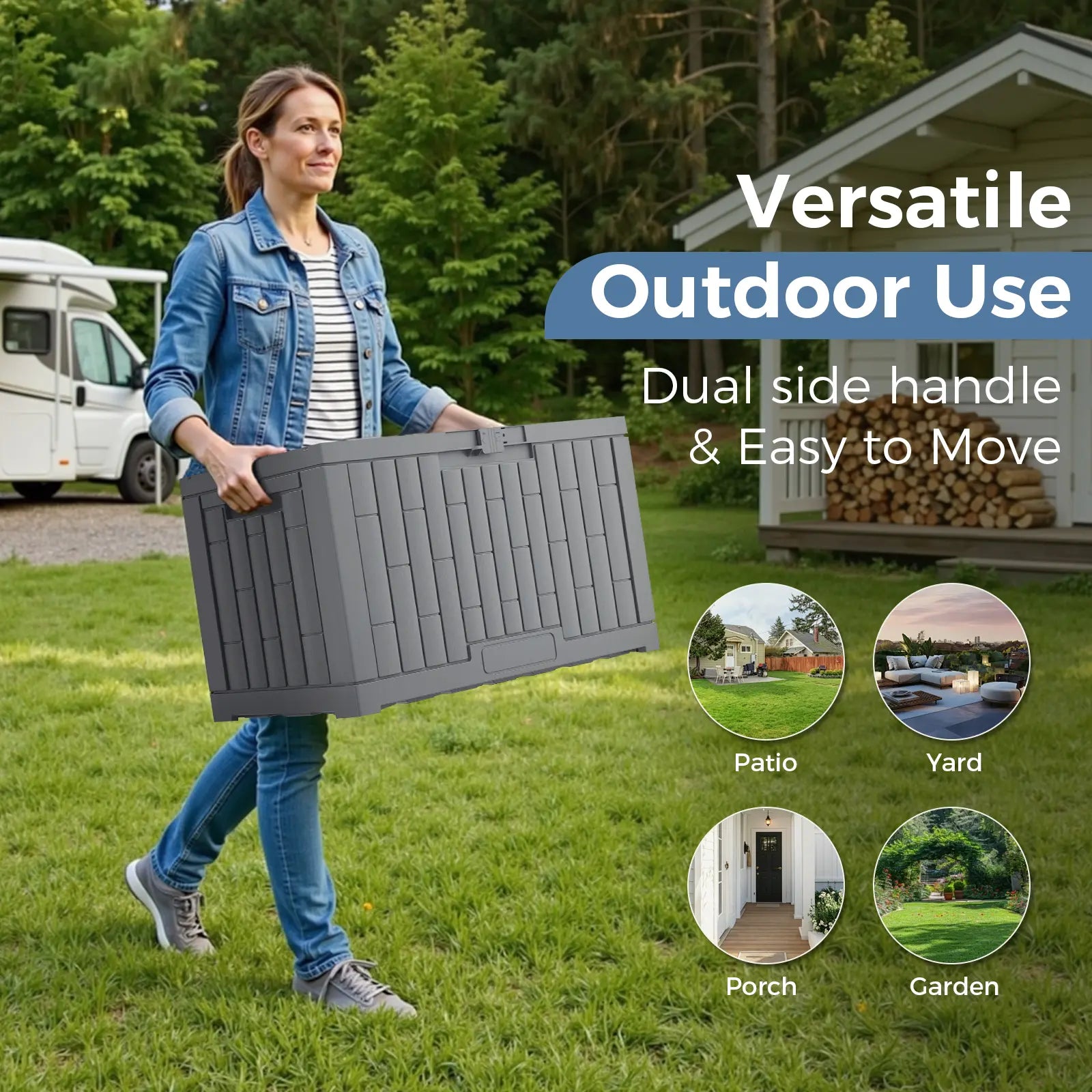 60 Gallon Outdoor Storage Box, Waterproof Resin Deck Box for Patio Cushions & Gardening Tools, Lockable & UV Resistant