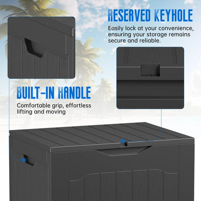 INTERGREAT Outdoor Storage Box 35 Gallon Patio Deck Box with Handles, Patio Storage Deck Boxes Garden Resin Deck Storage Container Lockable Storage Box (Black&Brown)