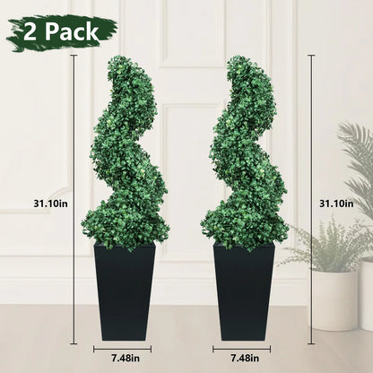 2 Pack 2/3/4 Ft Artificial Boxwood Spiral Plants, with Blackpots, Green Pe Wrought Iron Plants, Suitable for Porch, Garage, and Fireplace.Mother'S Day Gift