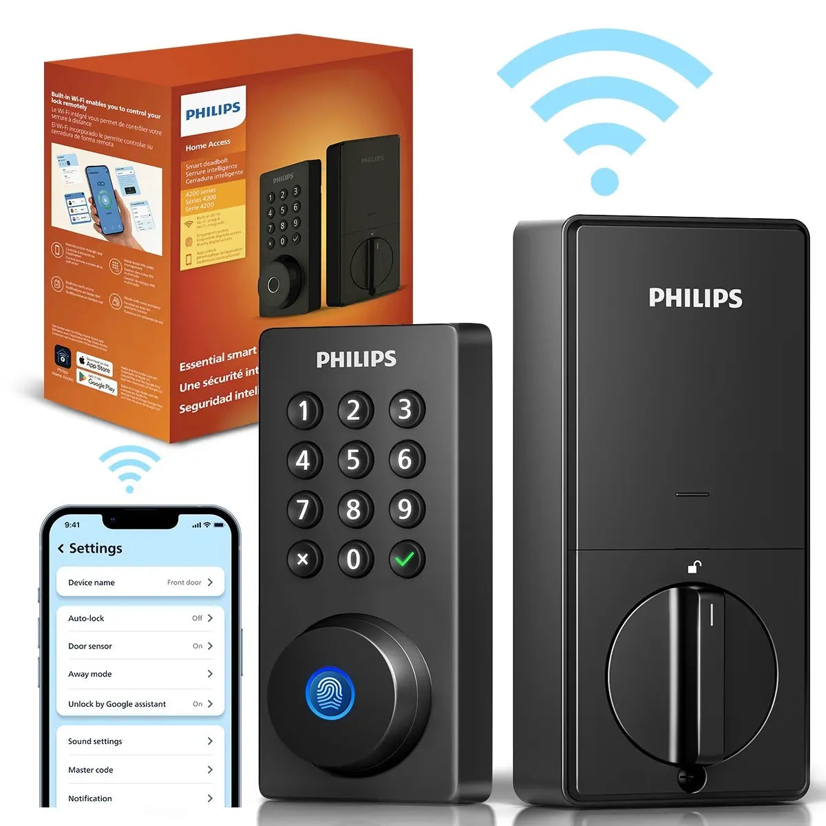 Philips Smart Fingerprint Door Lock, 5-In-1 Keyless Entry Deadbolt, App-Assisted Control, Built-In Wifi, 6-Month Battery Life L3