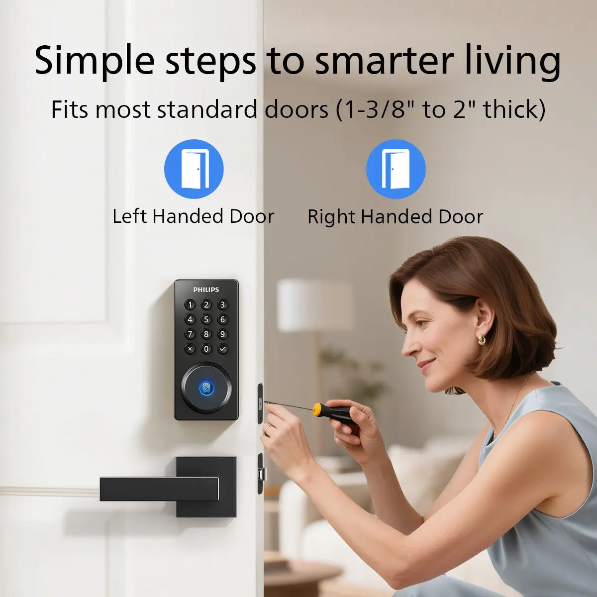 Philips Smart Fingerprint Door Lock, 5-In-1 Keyless Entry Deadbolt, App-Assisted Control, Built-In Wifi, 6-Month Battery Life L3