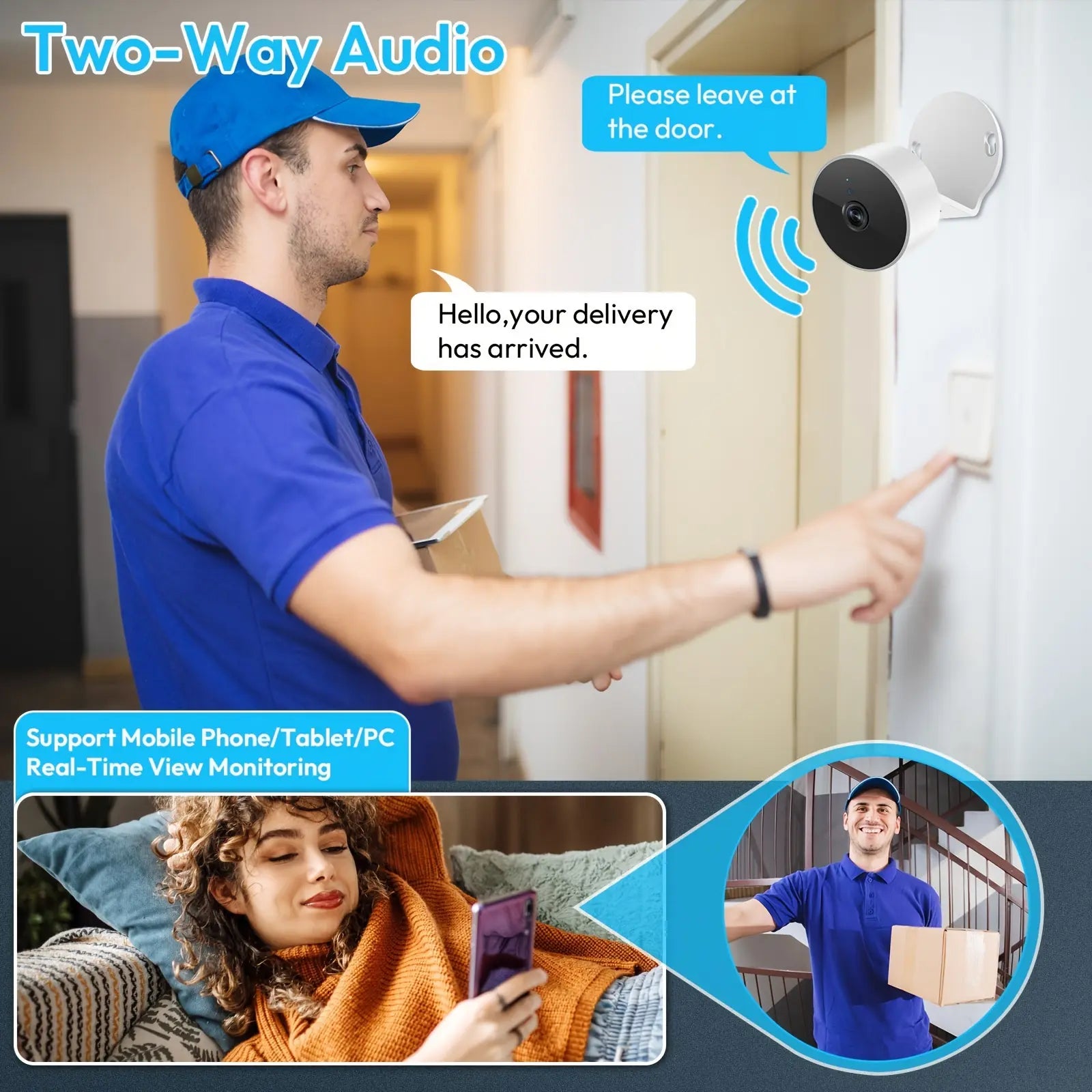 Home Security Surveillance Camera, 1Pc, Wi-Fi Smart AI Home Camera, Supports One-Touch911Alarm System, 2-Way Audio, Two-Way Speaker, Supports Voice Intercom, Animal/Human Intelligent Detection, High-Definition Display, Motion Detection Alarm,