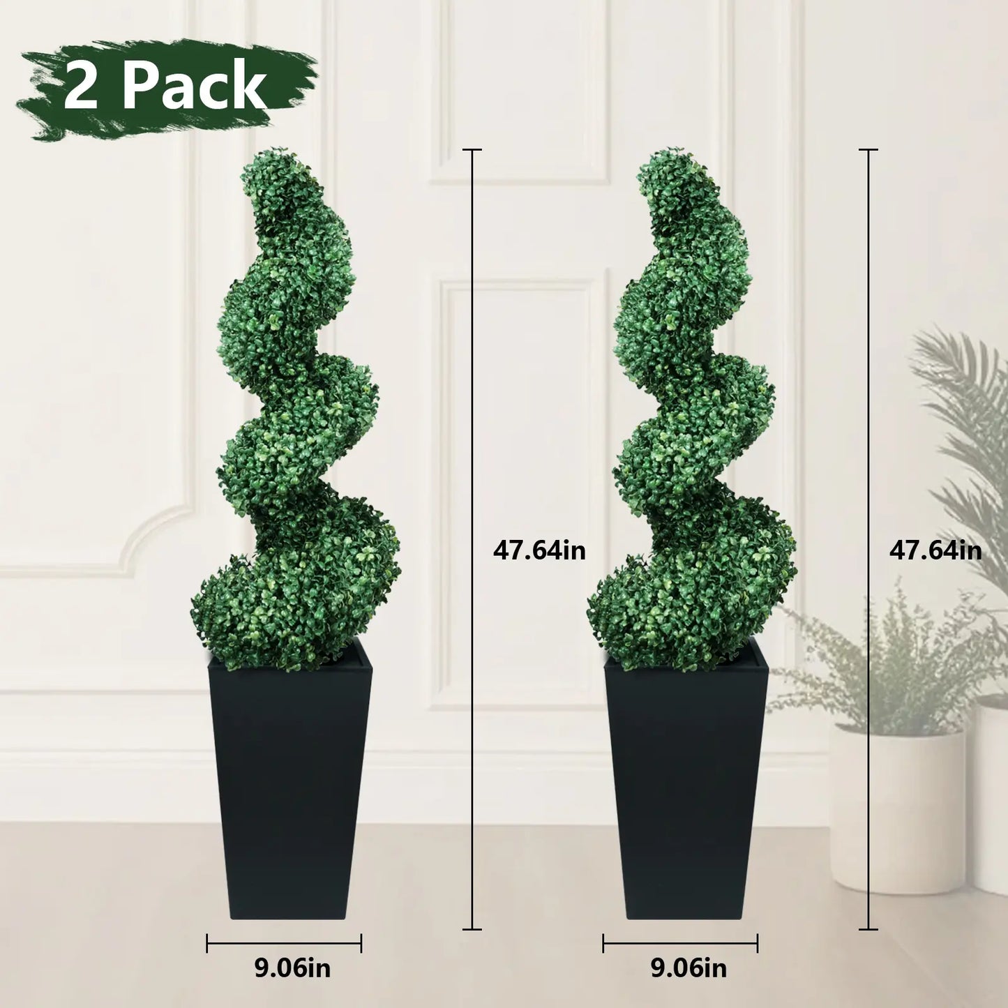 2 Pack 2/3/4 Ft Artificial Boxwood Spiral Plants, with Blackpots, Green Pe Wrought Iron Plants, Suitable for Porch, Garage, and Fireplace.Mother'S Day Gift