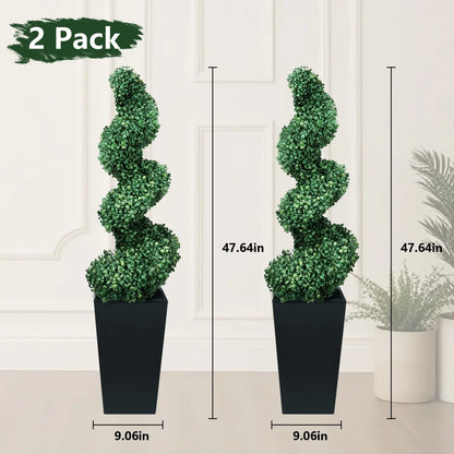 2 Pack 2/3/4 Ft Artificial Boxwood Spiral Plants, with Blackpots, Green Pe Wrought Iron Plants, Suitable for Porch, Garage, and Fireplace.Mother'S Day Gift