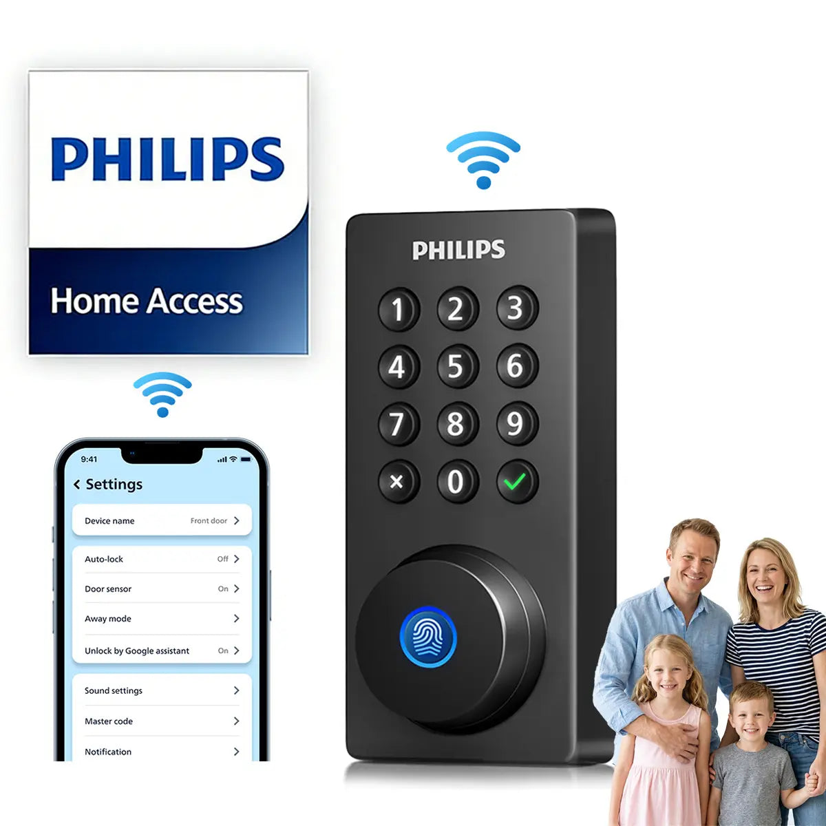 Philips Smart Fingerprint Door Lock, 5-In-1 Keyless Entry Deadbolt, App-Assisted Control, Built-In Wifi, 6-Month Battery Life L3