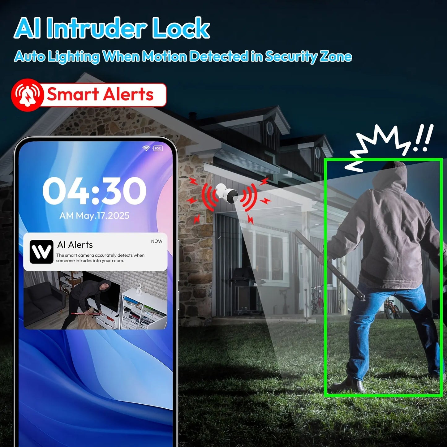 Home Security Surveillance Camera, 1Pc, Wi-Fi Smart AI Home Camera, Supports One-Touch911Alarm System, 2-Way Audio, Two-Way Speaker, Supports Voice Intercom, Animal/Human Intelligent Detection, High-Definition Display, Motion Detection Alarm,