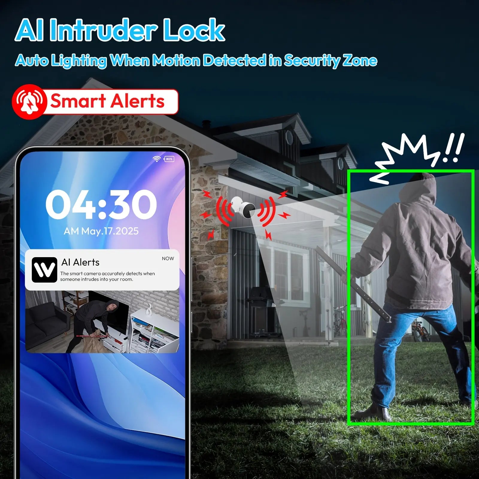 Home Security Surveillance Camera, 1Pc, Wi-Fi Smart AI Home Camera, Supports One-Touch911Alarm System, 2-Way Audio, Two-Way Speaker, Supports Voice Intercom, Animal/Human Intelligent Detection, High-Definition Display, Motion Detection Alarm,