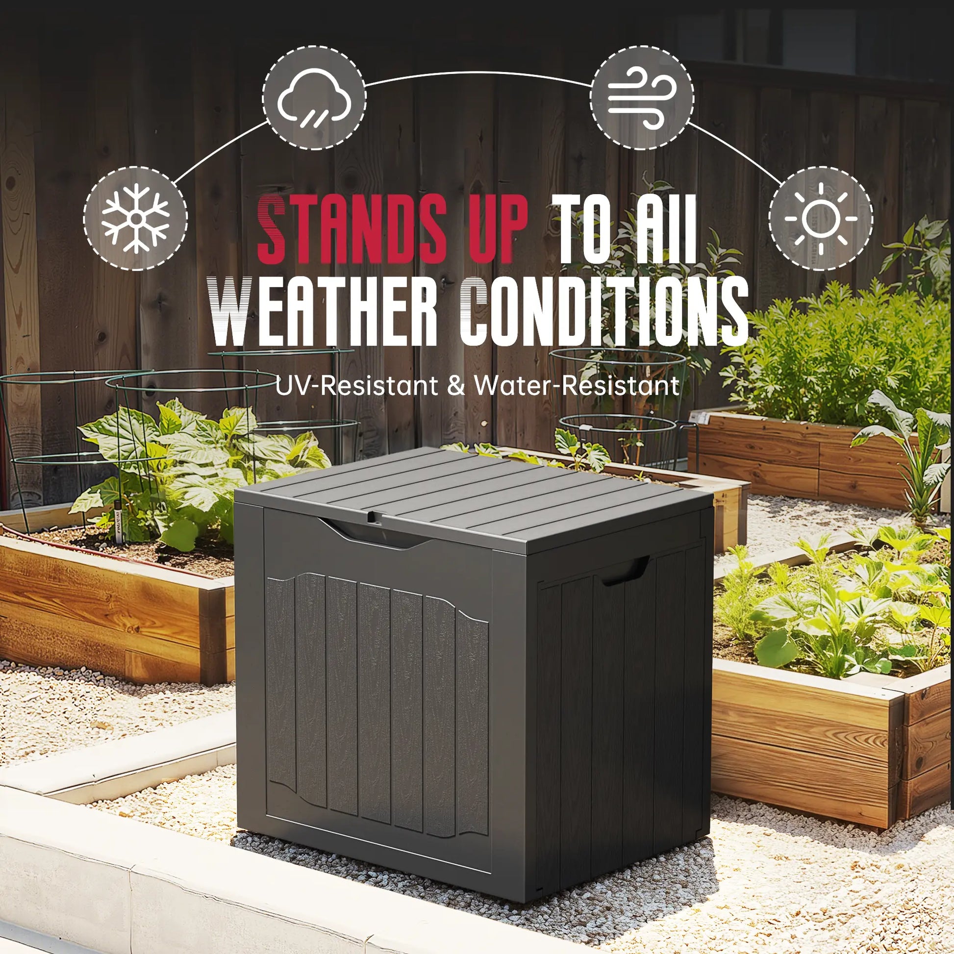 INTERGREAT Outdoor Storage Box 35 Gallon Patio Deck Box with Handles, Patio Storage Deck Boxes Garden Resin Deck Storage Container Lockable Storage Box (Black&Brown)