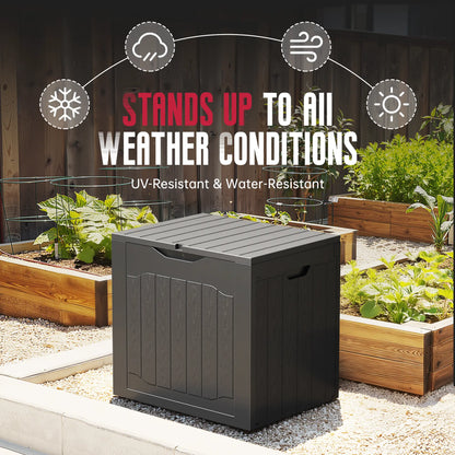 INTERGREAT Outdoor Storage Box 35 Gallon Patio Deck Box with Handles, Patio Storage Deck Boxes Garden Resin Deck Storage Container Lockable Storage Box (Black&Brown)