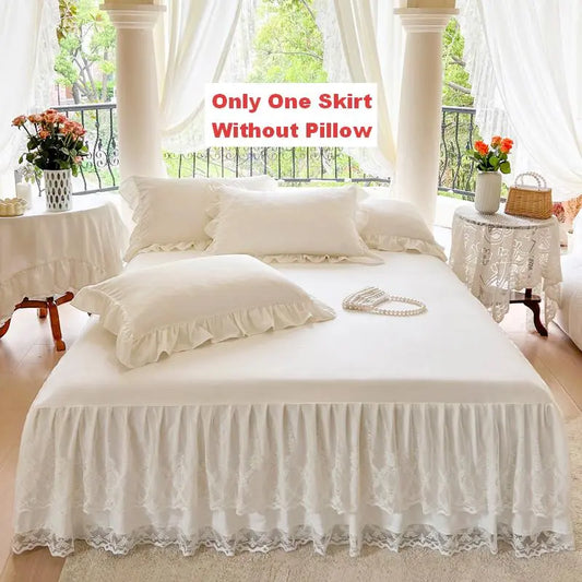 French Princess Lace Bed Skirt and Elegant All-Season Washable Mattress Protector for Bedroom, Guest Room, Hotel, or Dorm Decor