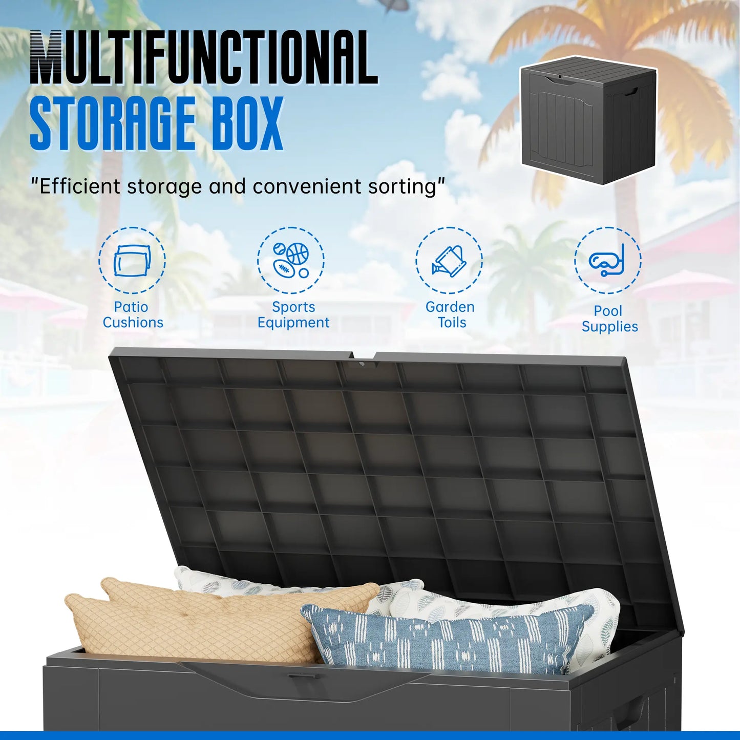 INTERGREAT Outdoor Storage Box 35 Gallon Patio Deck Box with Handles, Patio Storage Deck Boxes Garden Resin Deck Storage Container Lockable Storage Box (Black&Brown)