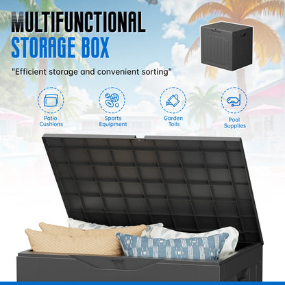 INTERGREAT Outdoor Storage Box 35 Gallon Patio Deck Box with Handles, Patio Storage Deck Boxes Garden Resin Deck Storage Container Lockable Storage Box (Black&Brown)