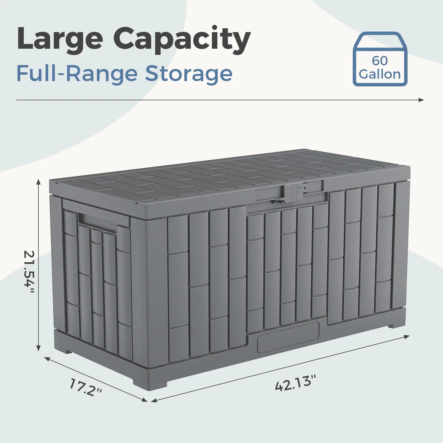 60 Gallon Outdoor Storage Box, Waterproof Resin Deck Box for Patio Cushions & Gardening Tools, Lockable & UV Resistant