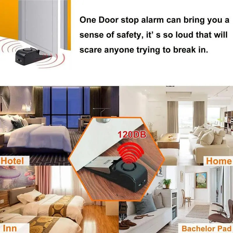 Home Security Door Stopper Alarm - Easy to Install No Tools Needed, 3 Sensitivity Modes, 120DB Loud Anti-Theft Alarm, Stainless Steel Pressure-Resistant, Instant Alarm When Pushed