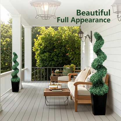 2 Pack 2/3/4 Ft Artificial Boxwood Spiral Plants, with Blackpots, Green Pe Wrought Iron Plants, Suitable for Porch, Garage, and Fireplace.Mother'S Day Gift