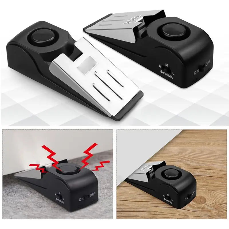 Home Security Door Stopper Alarm - Easy to Install No Tools Needed, 3 Sensitivity Modes, 120DB Loud Anti-Theft Alarm, Stainless Steel Pressure-Resistant, Instant Alarm When Pushed