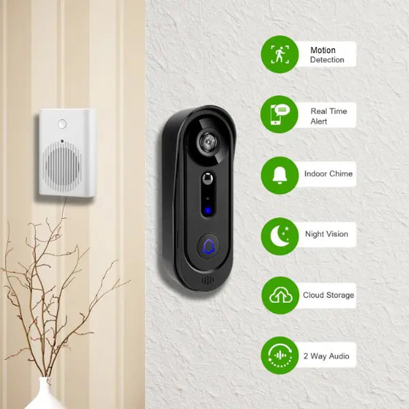 Video Doorbell Wireless 1080P,Alert, Night Vision,Indoor Chime,Two Way Audio,Battery Power,Only 2.4Ghz,Cloud Storage