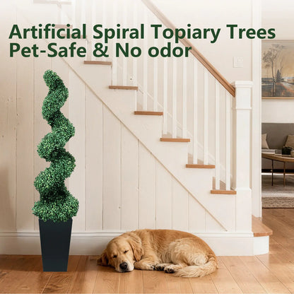 2 Pack 2/3/4 Ft Artificial Boxwood Spiral Plants, with Blackpots, Green Pe Wrought Iron Plants, Suitable for Porch, Garage, and Fireplace.Mother'S Day Gift