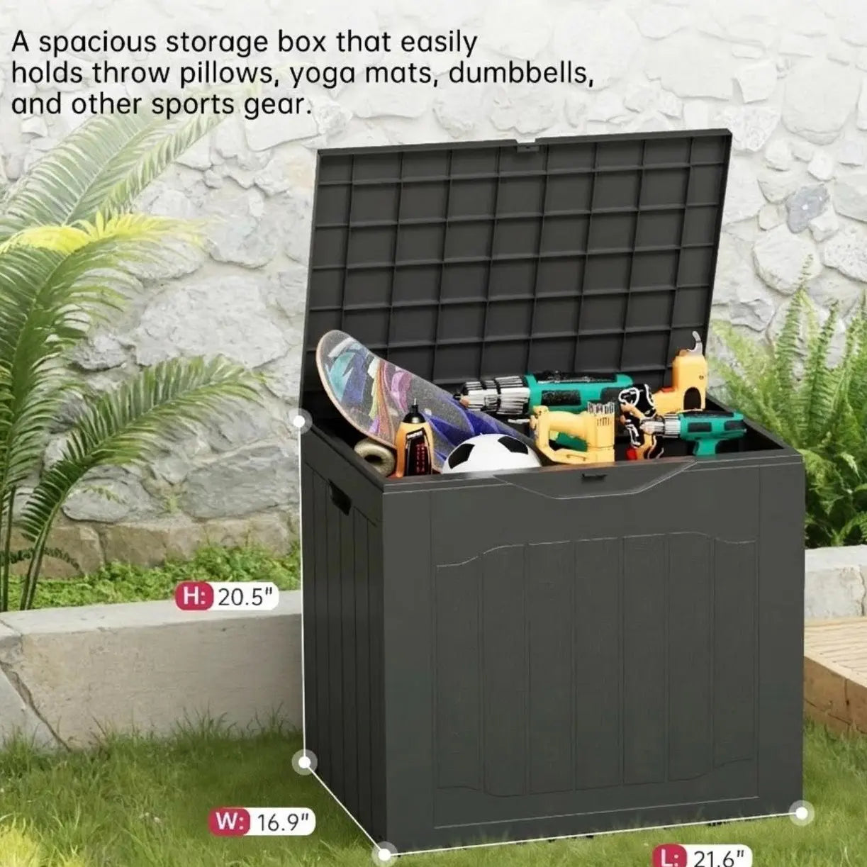 INTERGREAT Outdoor Storage Box 35 Gallon Patio Deck Box with Handles, Patio Storage Deck Boxes Garden Resin Deck Storage Container Lockable Storage Box (Black&Brown)