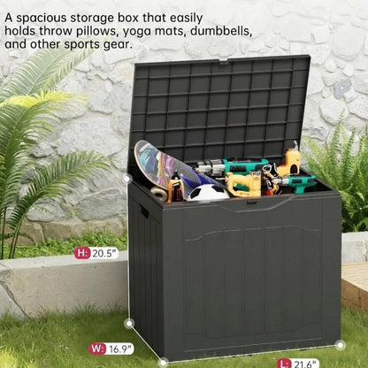 INTERGREAT Outdoor Storage Box 35 Gallon Patio Deck Box with Handles, Patio Storage Deck Boxes Garden Resin Deck Storage Container Lockable Storage Box (Black&Brown)