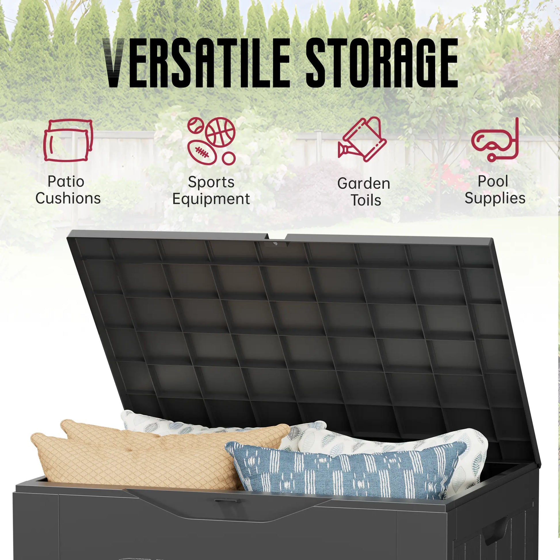 INTERGREAT Outdoor Storage Box 35 Gallon Patio Deck Box with Handles, Patio Storage Deck Boxes Garden Resin Deck Storage Container Lockable Storage Box (Black&Brown)