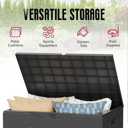 INTERGREAT Outdoor Storage Box 35 Gallon Patio Deck Box with Handles, Patio Storage Deck Boxes Garden Resin Deck Storage Container Lockable Storage Box (Black&Brown)