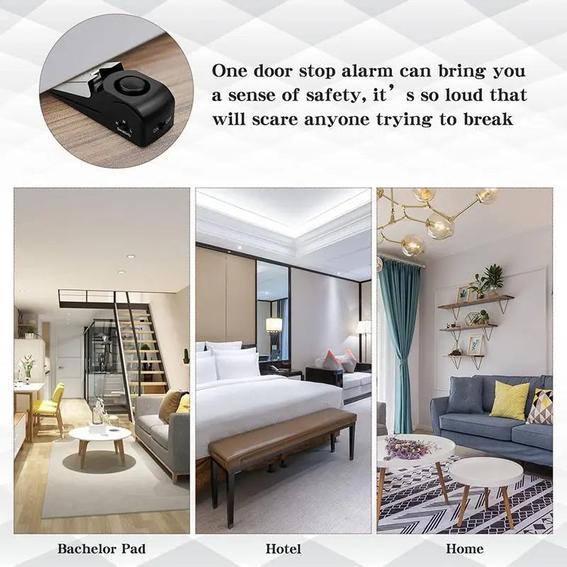 Home Security Door Stopper Alarm - Easy to Install No Tools Needed, 3 Sensitivity Modes, 120DB Loud Anti-Theft Alarm, Stainless Steel Pressure-Resistant, Instant Alarm When Pushed