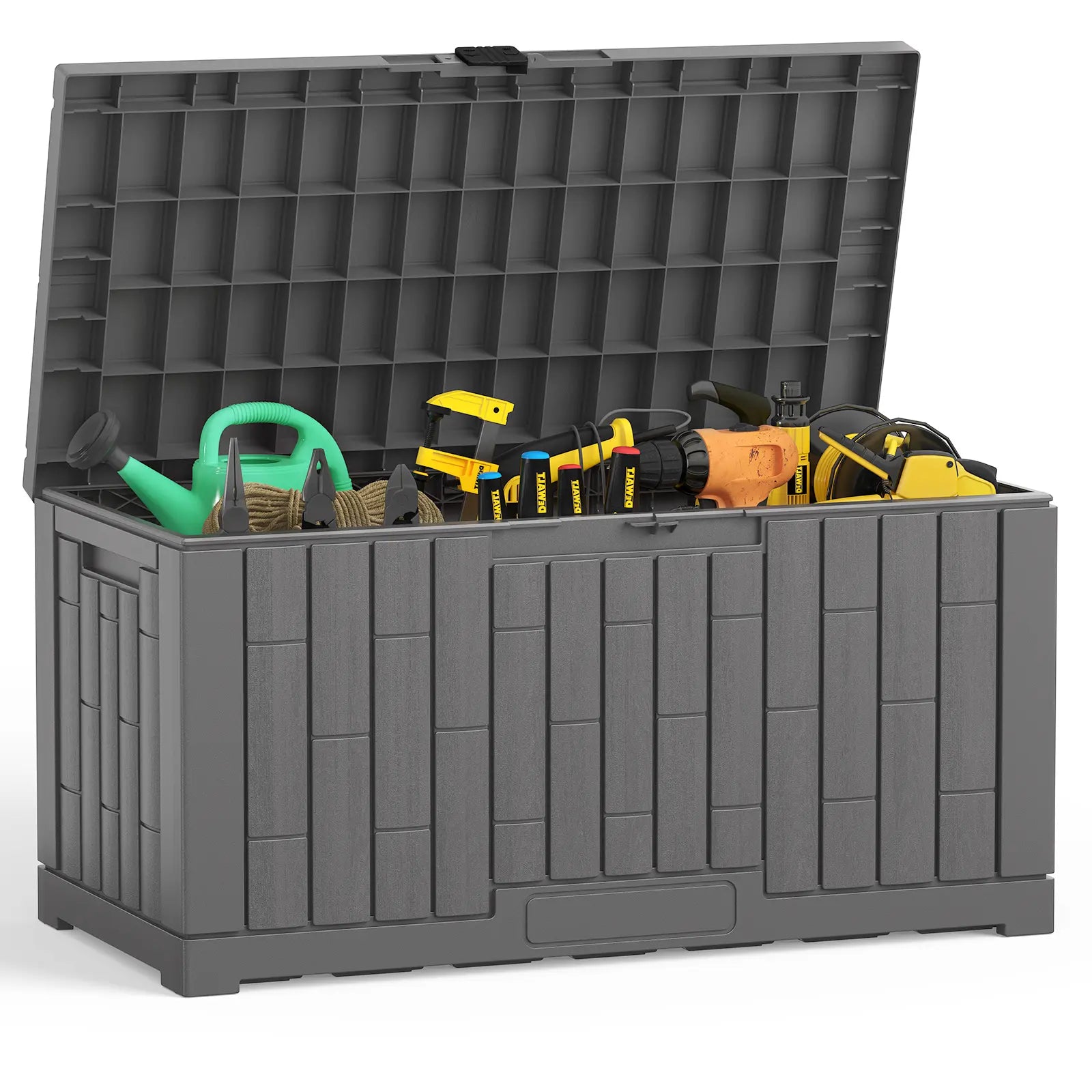 60 Gallon Outdoor Storage Box, Waterproof Resin Deck Box for Patio Cushions & Gardening Tools, Lockable & UV Resistant