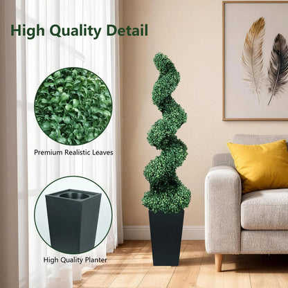 2 Pack 2/3/4 Ft Artificial Boxwood Spiral Plants, with Blackpots, Green Pe Wrought Iron Plants, Suitable for Porch, Garage, and Fireplace.Mother'S Day Gift