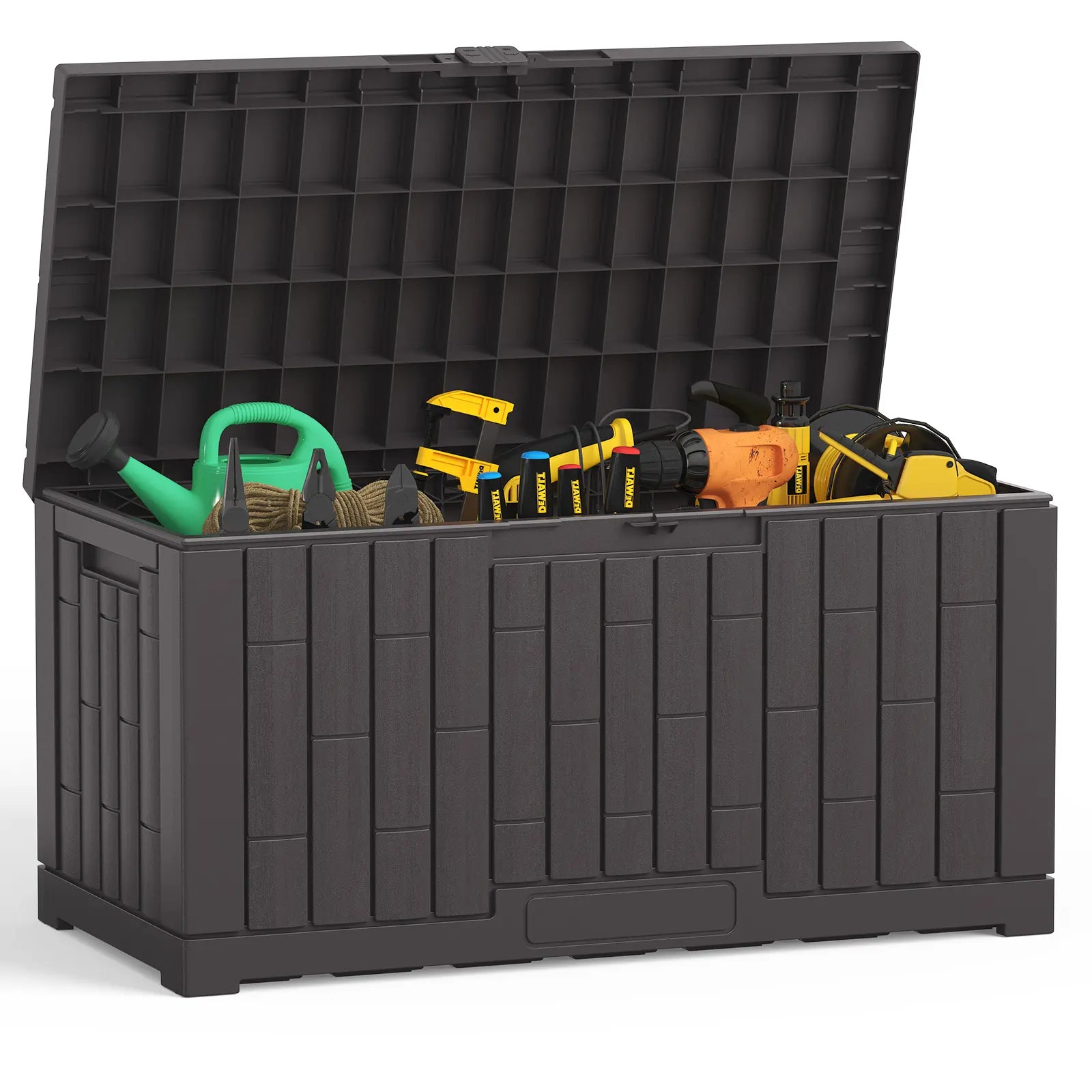 60 Gallon Outdoor Storage Box, Waterproof Resin Deck Box for Patio Cushions & Gardening Tools, Lockable & UV Resistant