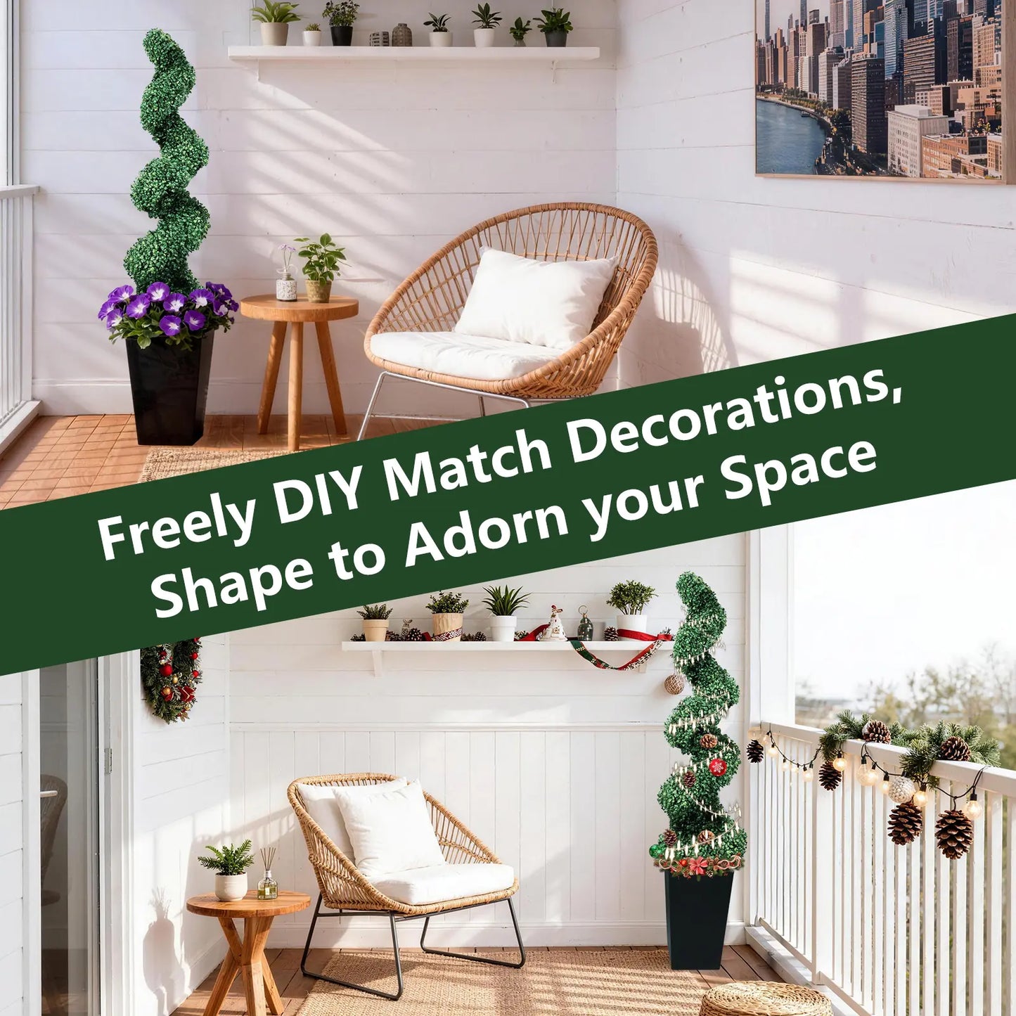 2 Pack 2/3/4 Ft Artificial Boxwood Spiral Plants, with Blackpots, Green Pe Wrought Iron Plants, Suitable for Porch, Garage, and Fireplace.Mother'S Day Gift