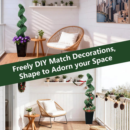 2 Pack 2/3/4 Ft Artificial Boxwood Spiral Plants, with Blackpots, Green Pe Wrought Iron Plants, Suitable for Porch, Garage, and Fireplace.Mother'S Day Gift