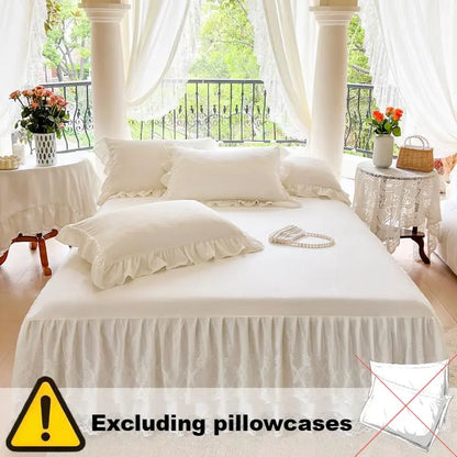 French Princess Lace Bed Skirt and Elegant All-Season Washable Mattress Protector for Bedroom, Guest Room, Hotel, or Dorm Decor