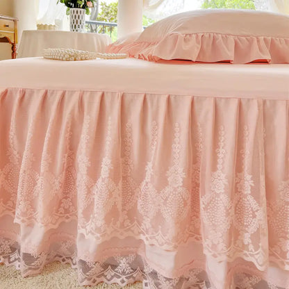 French Princess Lace Bed Skirt and Elegant All-Season Washable Mattress Protector for Bedroom, Guest Room, Hotel, or Dorm Decor