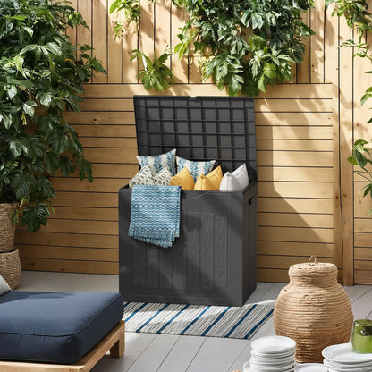 INTERGREAT Outdoor Storage Box 35 Gallon Patio Deck Box with Handles, Patio Storage Deck Boxes Garden Resin Deck Storage Container Lockable Storage Box (Black&Brown)
