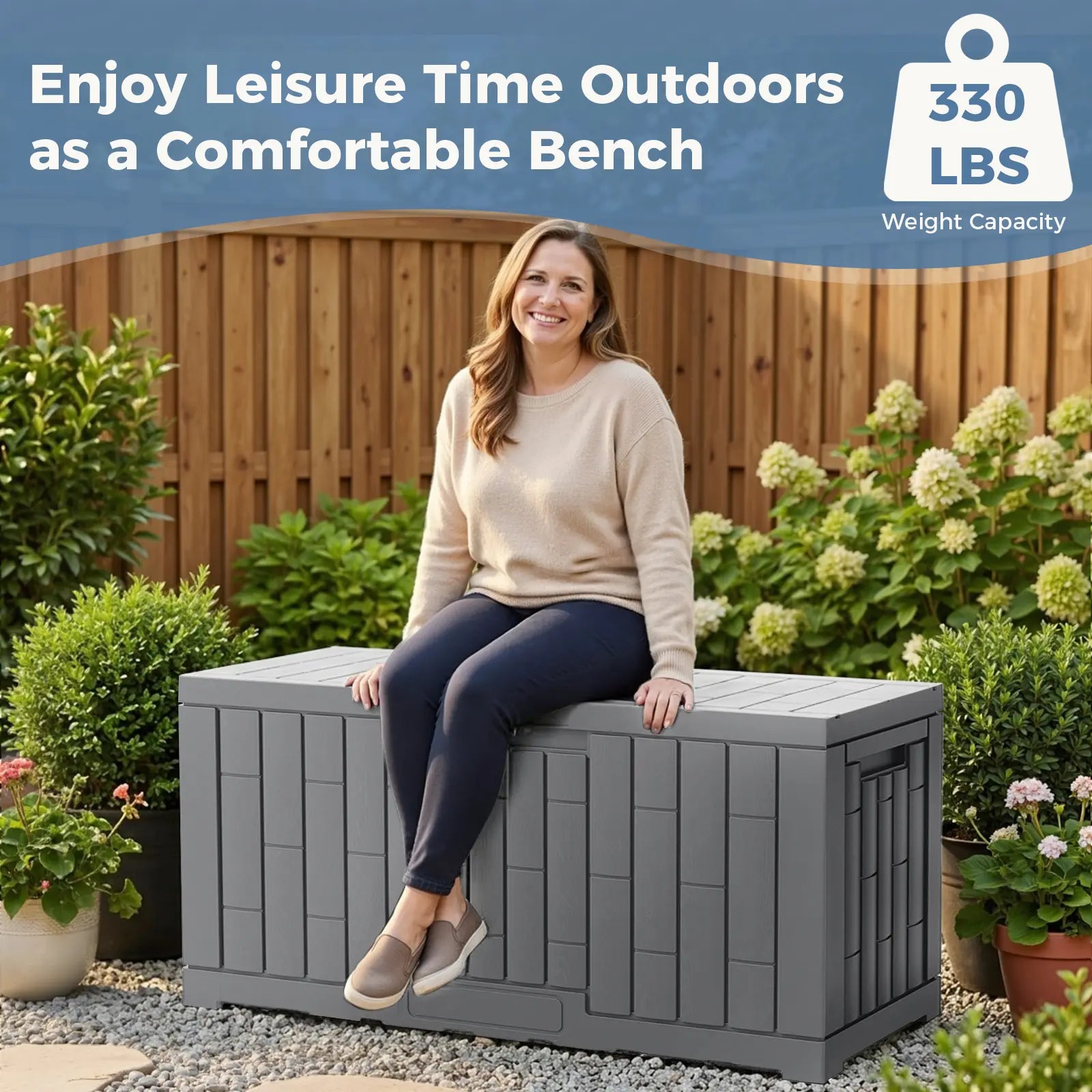 60 Gallon Outdoor Storage Box, Waterproof Resin Deck Box for Patio Cushions & Gardening Tools, Lockable & UV Resistant